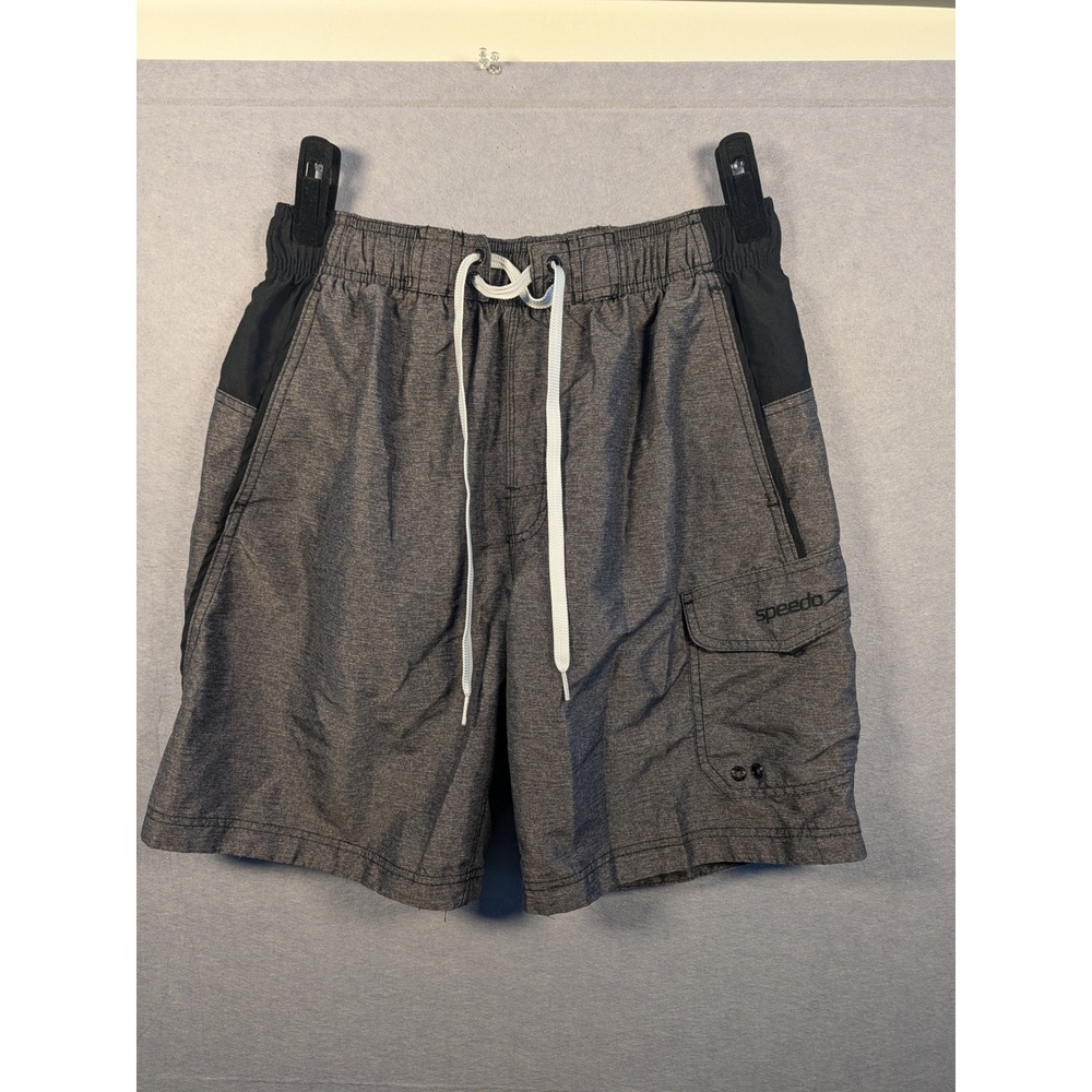 Speedo Marina Swim Trunks Mens M Gray Heather Cargo Pocket Mesh Liner Excellent